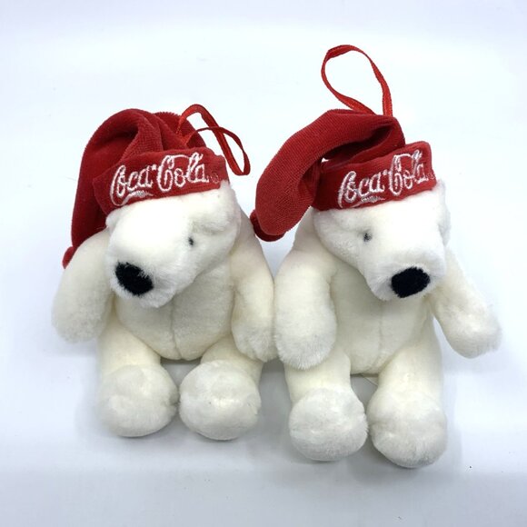 2 Plush Coca-Cola Boyds Bears Mini Polar Bears w/Red Embroidered Christmas Hats - Picture 4 of 12